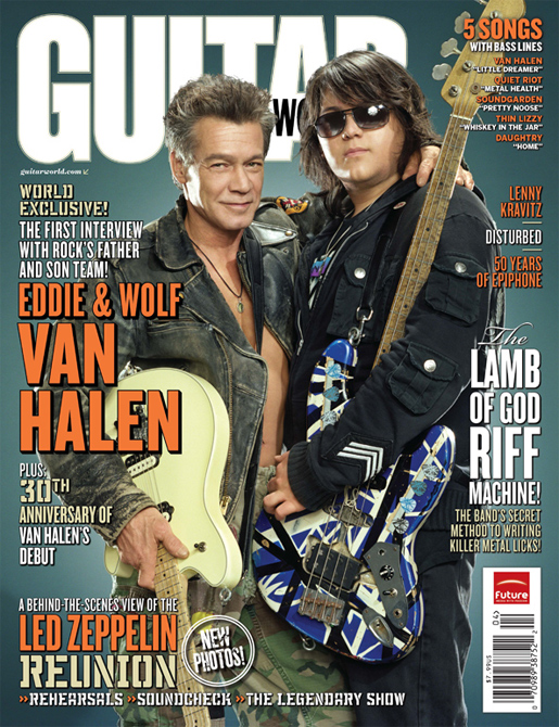 Eddie Van Halen and Wolfgang Van Halen on the cover of Guitar World
