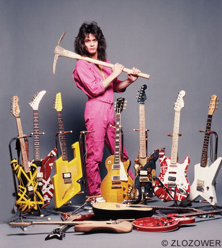 Eddie pictured during the album photoshoot with several of his guitars.