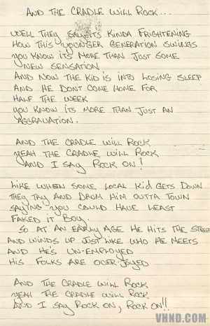 Lyrics handwritten by Diamond Dave himself can be found on each of the song pages.