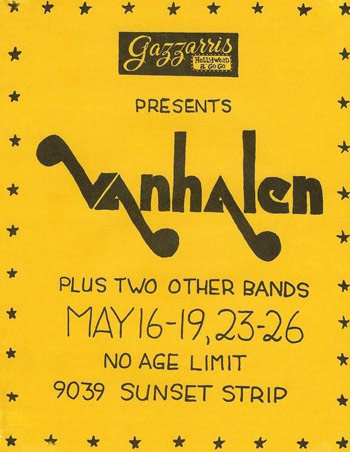 Van Halen Gazzarri's club days concert flyer