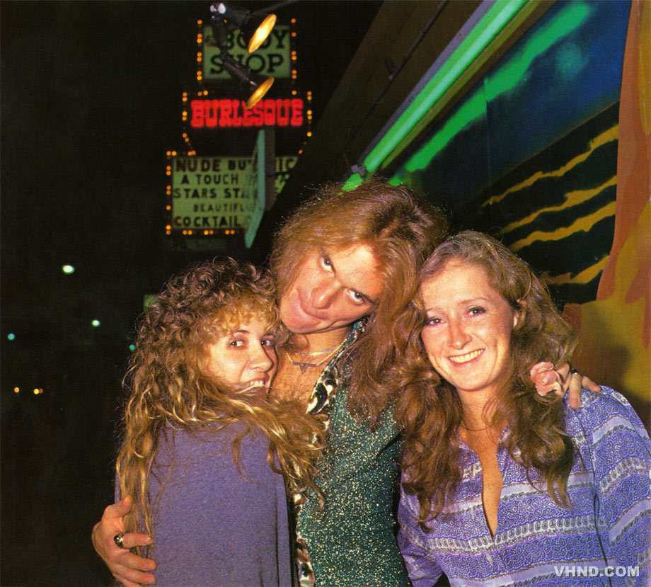 Stevie Nicks, Bonnie Raitt, and Van Halen's David Lee Roth outside the Body Shop strip club on the Sunset Strip, 1978