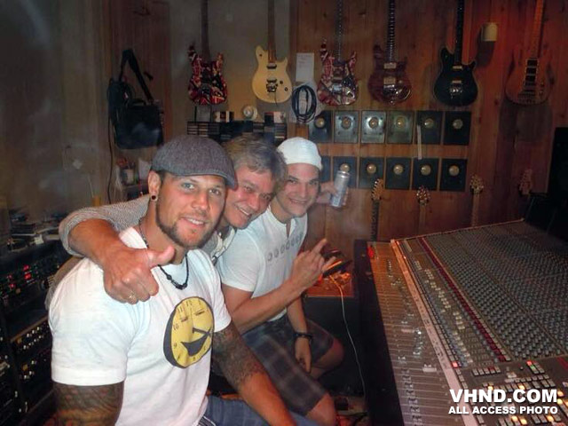 Eddie Van Halen at 5150 studios with Riley Cote & Daniel Carcillo of the Philadelphia Flyers.