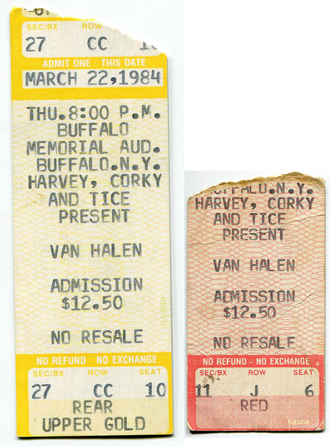 Van Halen 3/22/84 Buffalo, NY - Concert Reviews, Shirt, Tickets