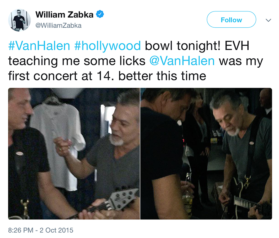 William Zabka backstage with Eddie Van Halen in 2015