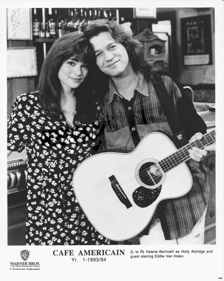 Eddie Van Halen appearing on 'Cafe Americain' with wife Valerie Bertinelli, 1993