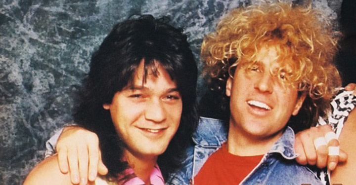 Eddie Van Halen & Sammy Hagar posing together, 1986