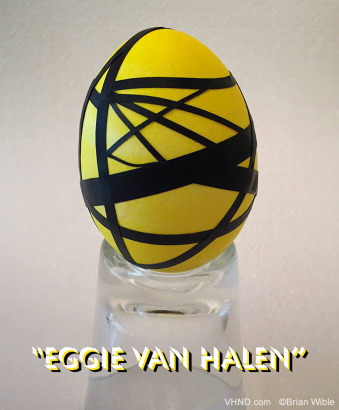 Easter egg painted with Eddie Van Halen stripes